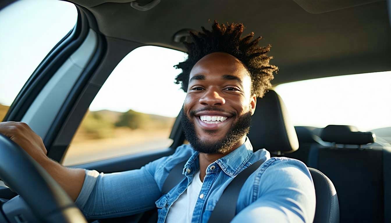 happy driver enjoying the road